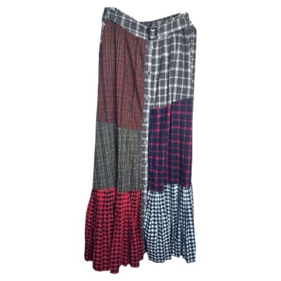 TOV Holy Los Angeles Plaid Patchwork Maxi Skirt Large - Picture 2 of 8